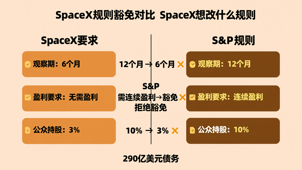 SpaceX规则豁免对比 — 观察期、盈利要求、公众持股