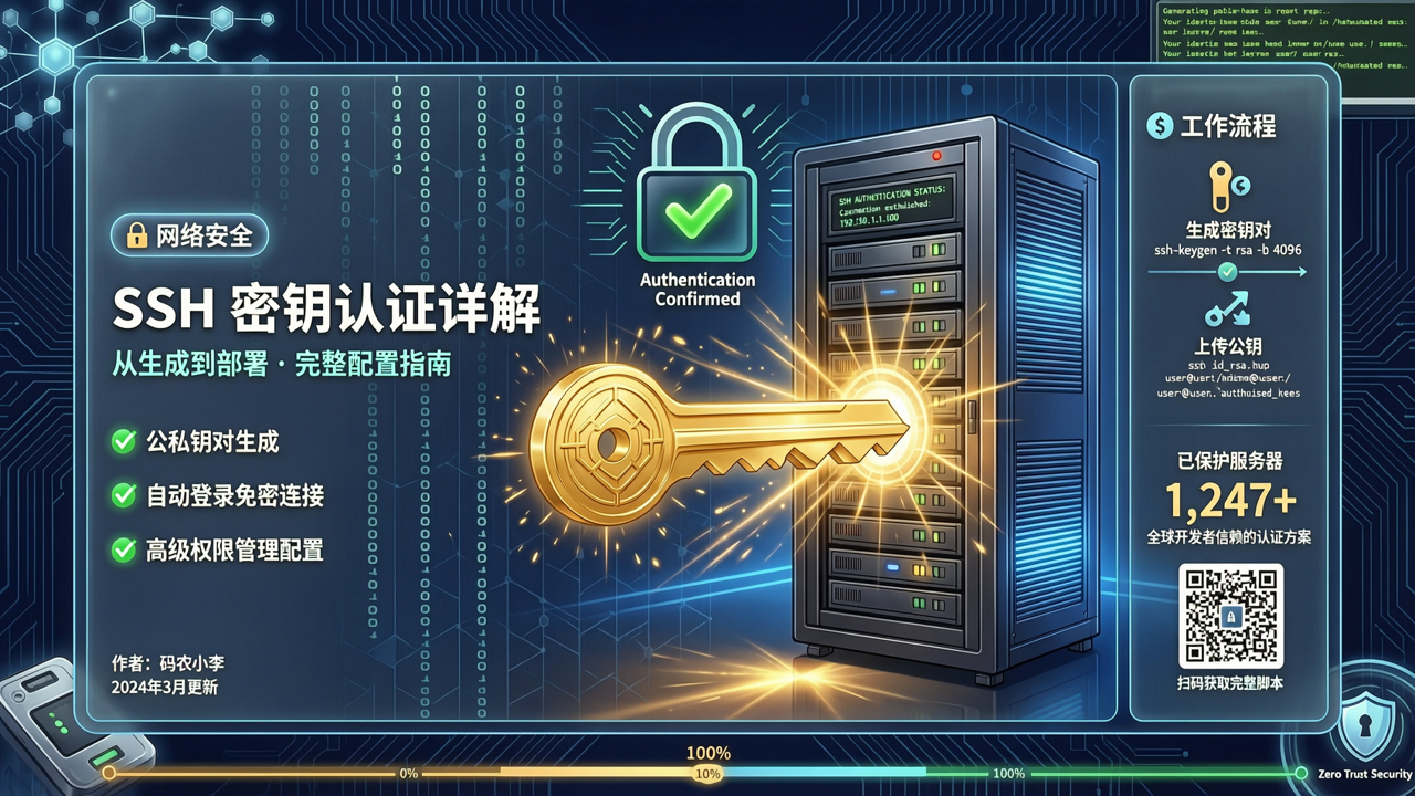 每天登录服务器输密码输到手软?三分钟配置SSH免密登录,效率翻倍封面